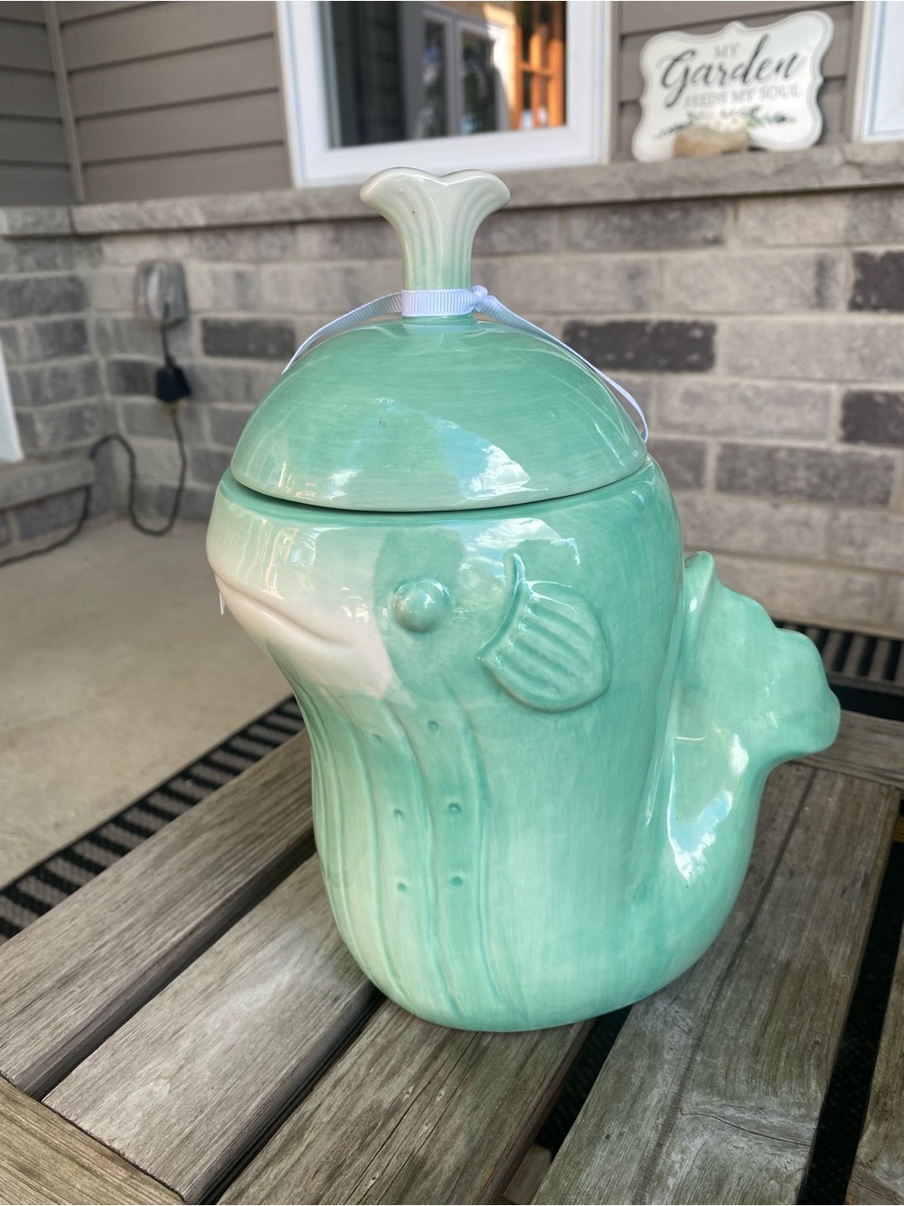 Ceramic Fish Cookie Jar in Seafoam Green -